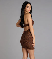 Maribel Sequin Bead Halter Mini Dress