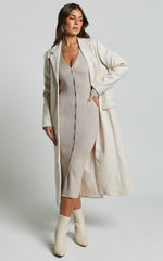Leahanna Midi Dress - Button Front Knit Dress in Taupe