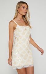 Marilyn Mini Dress - Circle Sequin Dress in Cream