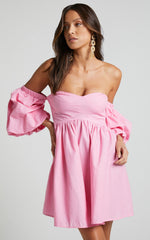 Amalie The Label - Cielio Linen Blend Paneled Bust Mini Dress in Pink