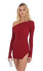 Shimmer One Off Shoulder Bodycon Dress in Red