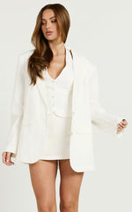 Loralie Blazer - Oversized Linen Boyfriend Fit Blazer in White
