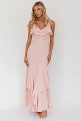 Firelights Ruffle Trim Maxi Dress Pink
