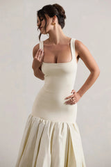 Parida | Cream Poplin Drop-Waist Maxi Dress With Peplum Hem