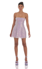 Sequin Glitter Strapless Fit and Flare Dress in Lilac