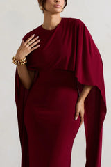 Padma | Berry Draped Maxi Dress With Cape Sleeves
