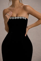 Naia | Black Velvet Embellished Bandeau Mini Dress