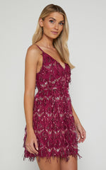 Khrizza Mini Dress - Sequin Gathered Dress in Wine