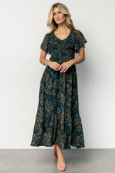 Monica Smocked Dress | Deep Topaz + Gold