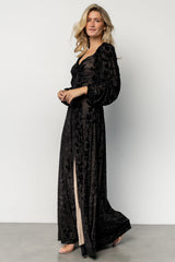 Aurora Velvet Maxi Dress | Black Floral