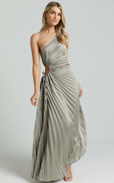 Kitsune Maxi Dress - One Shoulder Cut Out Dress in Sage