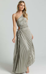 Kitsune Maxi Dress - One Shoulder Cut Out Dress in Sage