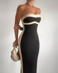 Chailyn Midi Dress - Strapless Bodycon Dress in Black