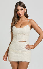 Frida Mini Skirt - High Waisted A Line Fluffy Skirt in Cream
