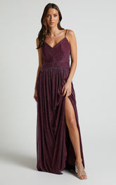 Vivienne Maxi Dress - Sweetheart Ruched Bodice in Burgundy