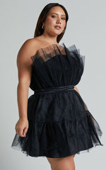 Amalya Mini Dress - Tiered Tulle Fit and Flare Dress in Black