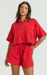 Adana Two Piece Set - Crop Two Piece Set in Red