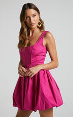 Brianda Mini Dress - Corset Bodice Bubble Hem Dress in Berry