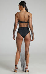 Hanica Midi Dress - Diamante Mesh Long Sleeve Dress in Black