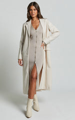 Leahanna Midi Dress - Button Front Knit Dress in Taupe