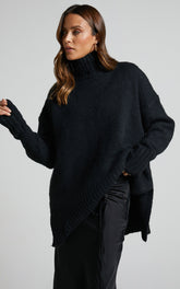 Luella Jumper - Oversized Turtle Neck Jumper in Black