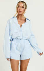 Chaemay Shorts - High Waisted A-Line Boxer Shorts in Blue