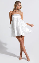 Athena Mini Dress - Strapless Layered Dress in White