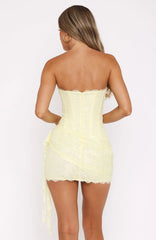 Forever Ever Strapless Lace Mini Dress Lemon