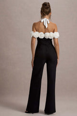 Genny | Black Tailored Wide-Leg Jumpsuit With Flowers