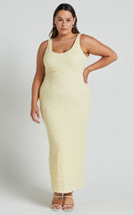 Novida Midi Dress - Textured Bodycon Dress in Butter Yellow