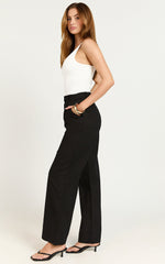 Esme Linen Pants - Mid Waist Straight Leg Pants in Black
