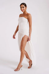 Bex Strapless Slinky Maxi Dress With Split - Ivory