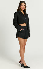 Florence Shorts - High Waist Mini Pleated Shorts in Black