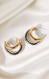 Rhonda Earrings - Double Hoop Contrast Earrings in Gold/Silver