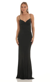 Lace Open Back Maxi Dress in Black