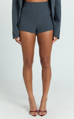 Jenni Shorts - High Waisted Micro Mini Tailored Shorts in Slate Grey