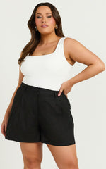 Ali Linen Shorts - High Waisted Cuffed Shorts in Black