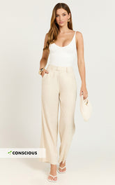 Nate Pants - Mid Waist Tailored Linen Pants in Natural