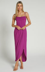 Andrina Midi Dress - High Low Wrap Corset Dress in GRAPE