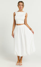 Abbey Midi Skirt - Bubble Hem Skirt in White