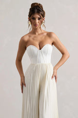 Lorelai | Cream Corset Plisse Wide-Leg Jumpsuit