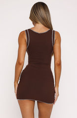 Chill Mode Ribbed Mini Dress Chocolate