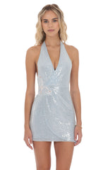 Sequin Butterfly Embellished Dress in Light Blue