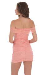 Iridescent Sequin Off Shoulder Dress in Coral