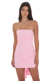 Attachable Bow Strapless Dress in Pink