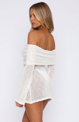 Can't Leave Me Long Sleeve Boucle Mini Dress White