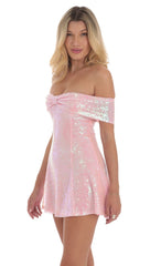 Sequin Off Shoulder Dress in Pink
