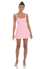 Wide Strap Flare Dress in Pink