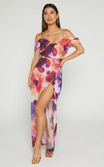 Keira Midi Dress - Draped Off the Shoulder Dress in Watercolour Floral