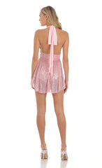 Sequin Halter Dress in Pink